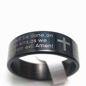 Stainless Steel Lord's Prayer Cross Ring NEW size 7 others available